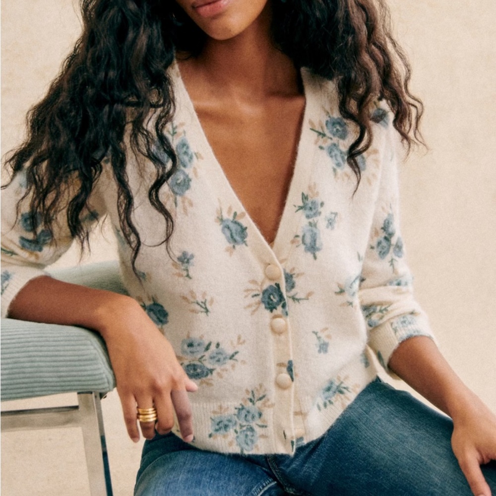 ⟡ Sézane Nerys Cardigan – Blue Flowers Print (Size S) ⟡